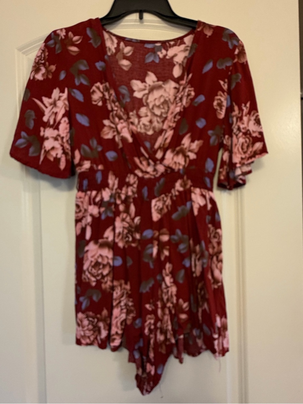 Women's Red Floral V-Neck Romper